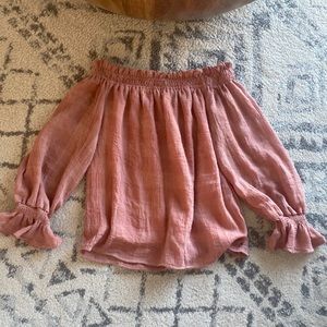 Off the shoulder linen flowy long sleeve blouse